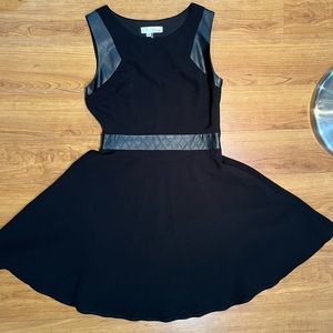 Aniina Black Vegan Leather Accent Skater Dress - Medium